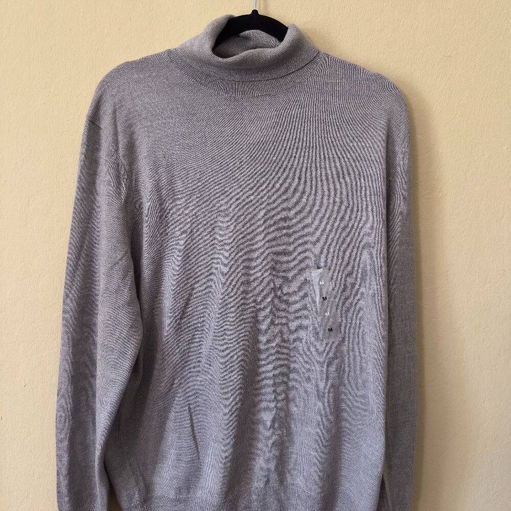 Heather Grey Merino Wool Blend Turtleneck Sweater